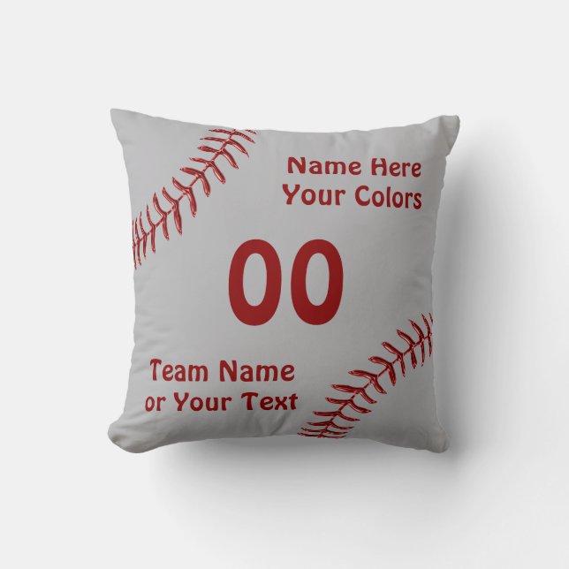 Personalised Softball Throw Pillow, Burgundy, Grey Cushion (Front)