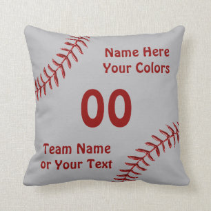 Personalised Softball Throw Pillow, Burgundy, Grey Cushion