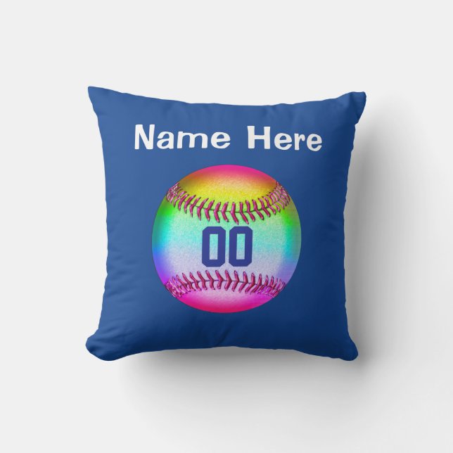 Personalised Softball Throw Pillow, NAME, NUMBER Cushion (Front)