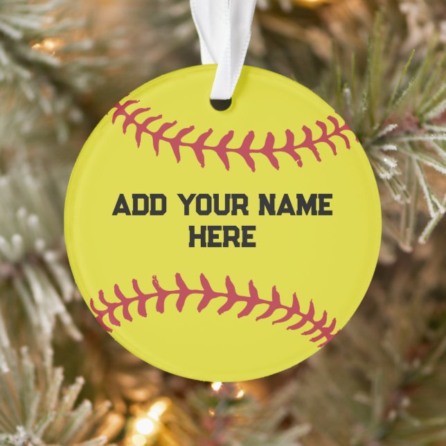 Personalised Softball With Custom Name Ornament (Tree)