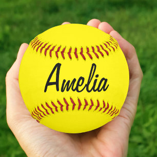 Personalised Softball with Name Yellow 