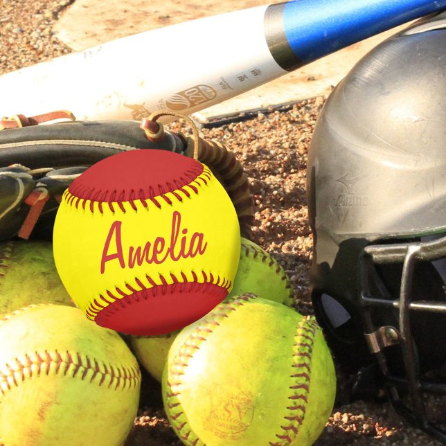 Personalised Softball with Name Yellow Red (Creator Uploaded)