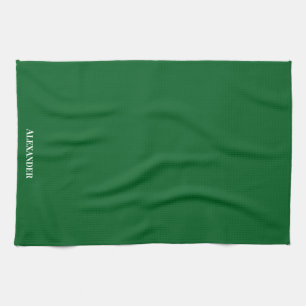 Personalised Solid  Green Plain Solid White Script Tea Towel