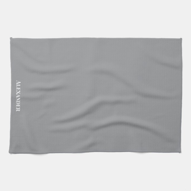 Personalised Solid Light Silver Grey White script Tea Towel (Horizontal)