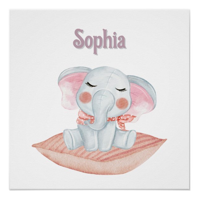 Personalised "Sophia" Sleepy Baby Elephant Poster (Front)