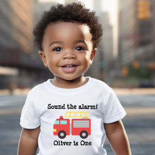 Personalised sound alarm Fire Truck 1st birthday Toddler T-Shirt