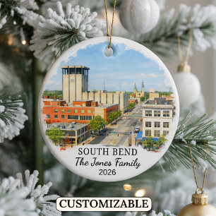 Personalised South Bend Ornament, Custom Indiana Ceramic Tree Decoration