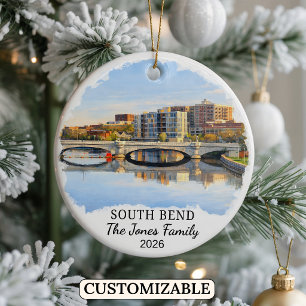 Personalised South Bend Ornament, Custom Indiana Ceramic Tree Decoration
