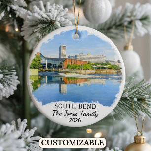 Personalised South Bend Ornament, Custom Indiana Ceramic Tree Decoration