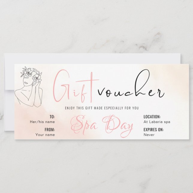 Personalised Spa Day Voucher Gift Certificates Invitation (Front)