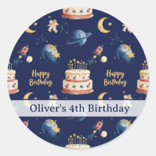 Personalised Space Adventure Kids Birthday Classic Round Sticker