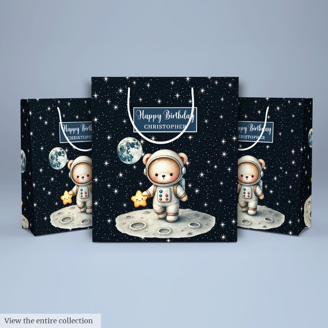 Personalised Space Bear Gift Bag for Birthday (Personalized Space Bear Gift Bag for Birthday)