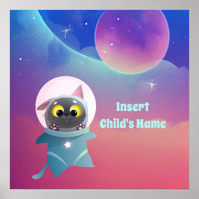 Personalised Space Cat Poster (Front)