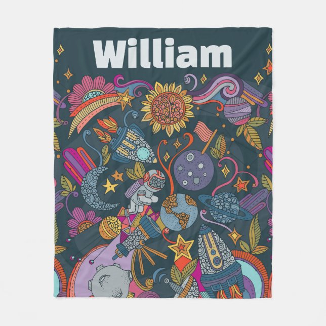 Personalised Space Name Poster for Kids  Fleece Blanket (Front)