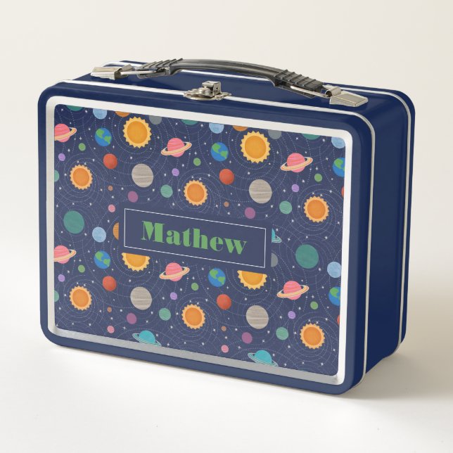 Personalised Space Retro Solar System Planets Metal Lunch Box (Front)