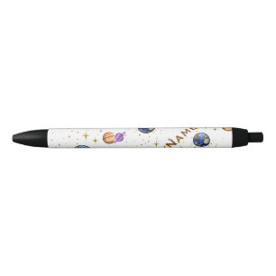 Personalised Space Theme Planets & Stars Name Pen" Black Ink Pen