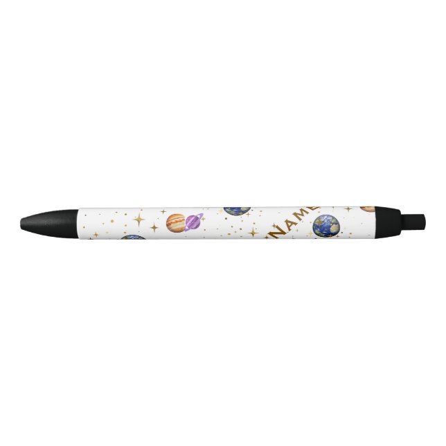 Personalised Space Theme Planets & Stars Name Pen" Black Ink Pen (Front)
