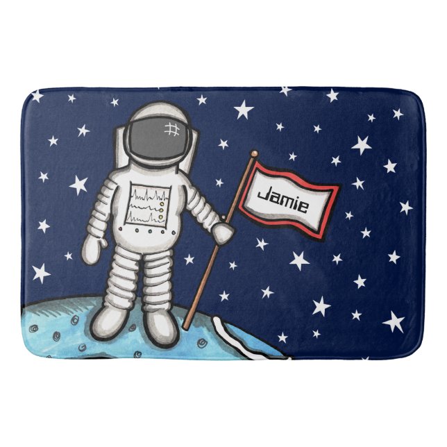 Personalised Spaceman Astronaut Cosmonaut Bath Mat (Front)