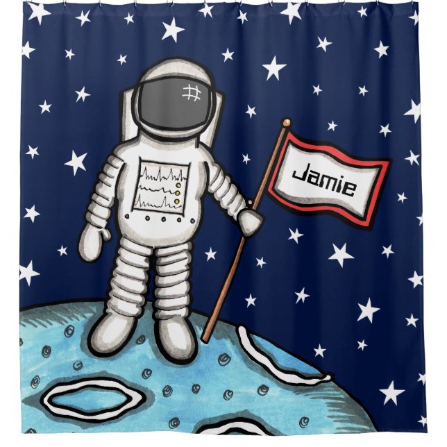 Personalised Spaceman Astronaut Cosmonaut Shower Curtain (Front)