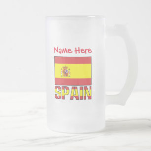 Personalised Spain Flag Heritage Gift Frosted Glass Beer Mug