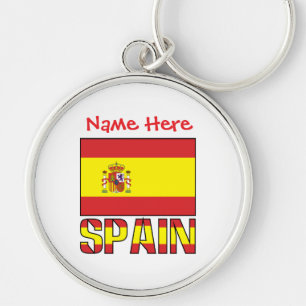 Personalised Spain Flag Heritage Round Metal Key Ring