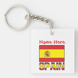 Personalised Spain Flag Heritage Square Acrylic Key Ring