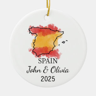 Personalised Spain Ornament, Spain Flag Gift Ceramic Tree Decoration