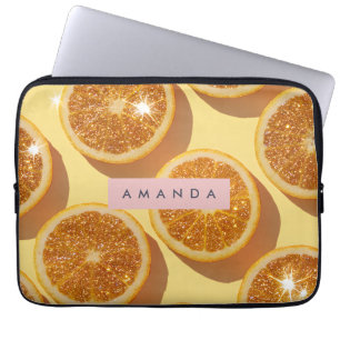 Personalised Sparkle Citrus Glitter Orange Laptop Sleeve