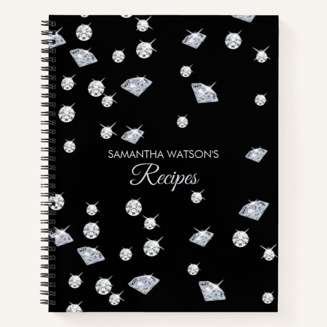 Personalised Sparkle Diamonds Recipes Cookbook Notebook (Front)