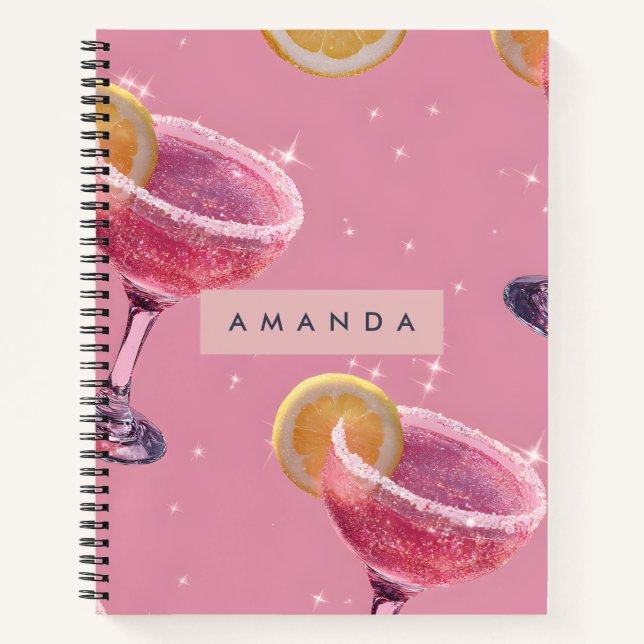 Personalised Sparkle Glam Pink Cocktail  Notebook (Front)
