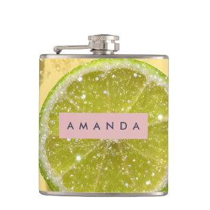 Personalised Sparkle Lime Slice Glitter Citrus Hip Flask