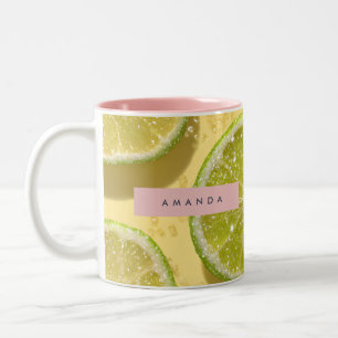 Personalised Sparkle Lime Slice Glitter Citrus  Two-Tone Coffee Mug