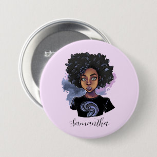 Personalised Sparkling African American Woman 7.5 Cm Round Badge