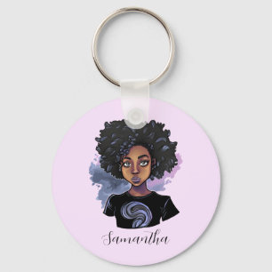 Personalised Sparkling African American Woman Key Ring