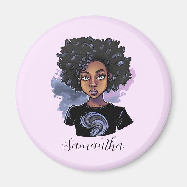 Personalised Sparkling African American Woman Magnet (Front)
