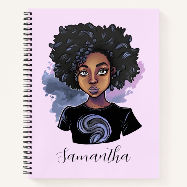 Personalised Sparkling African American Woman Notebook (Front)