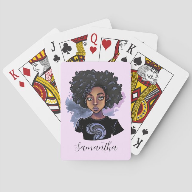 Personalised Sparkling African American Woman Playing Cards (Back)