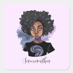 Personalised Sparkling African American Woman Square Sticker