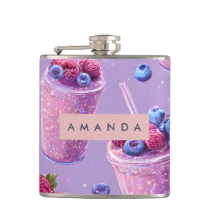 Personalised Sparkling Berry Bliss Purple Smoothie Hip Flask