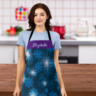 Personalised Sparkling Blue Snowflakes  Apron