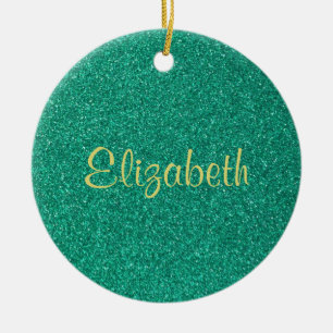 Personalised Sparkling Green Glitter Texture Ceramic Tree Decoration