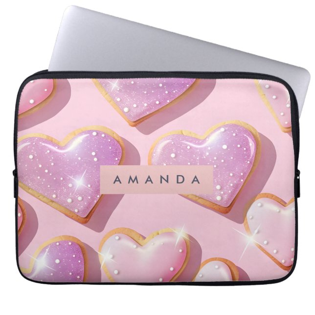 Personalised Sparkling Heart Cookie Delight Laptop Sleeve (Front)