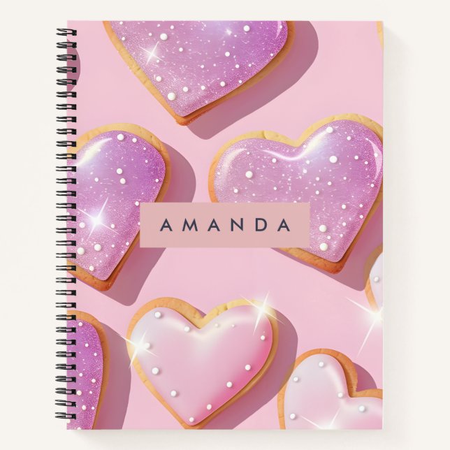 Personalised Sparkling Heart Cookie Delight Notebook (Front)