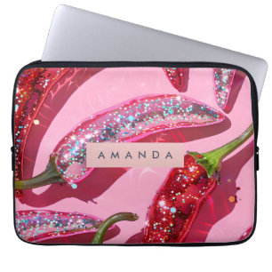 Personalised Sparkling Hot Pink Glitter Chilli Laptop Sleeve