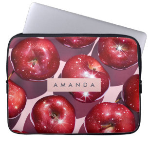 Personalised Sparkling Red Apple Pink Background Laptop Sleeve