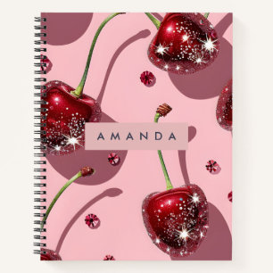 Personalised Sparkling Red Cherry Glam Notebook