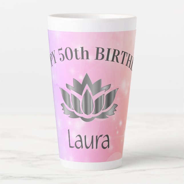 Personalised Sparkly 50th Birthday Card Latte Mug (Front)