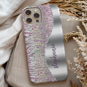 Personalised Sparkly Pink Diamond Tiger Stripes iPhone 13 Case