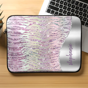 Personalised Sparkly Pink Diamond Tiger Stripes Laptop Sleeve