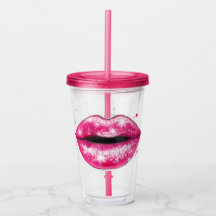 Personalised Sparkly Pink Love Lips Acrylic Tumble